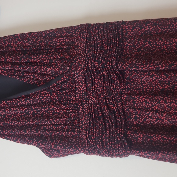 RENA ROWAN Black Red T-Back Cummerbund Ruched Waist Small Print Y2K Dress - Picture 4 of 9